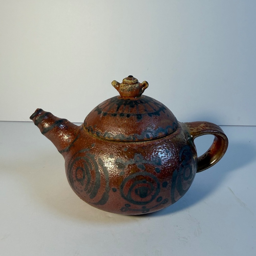 Handmade Studio Pottery Teapot Tiny Teapot Finial Folk Art Cottagecore Rustic